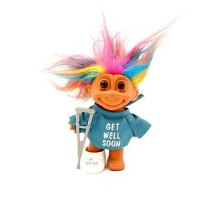 Vintage Russ Berrie Get Well Soon Troll Doll 1990s Rainbow Hair Troll Toy